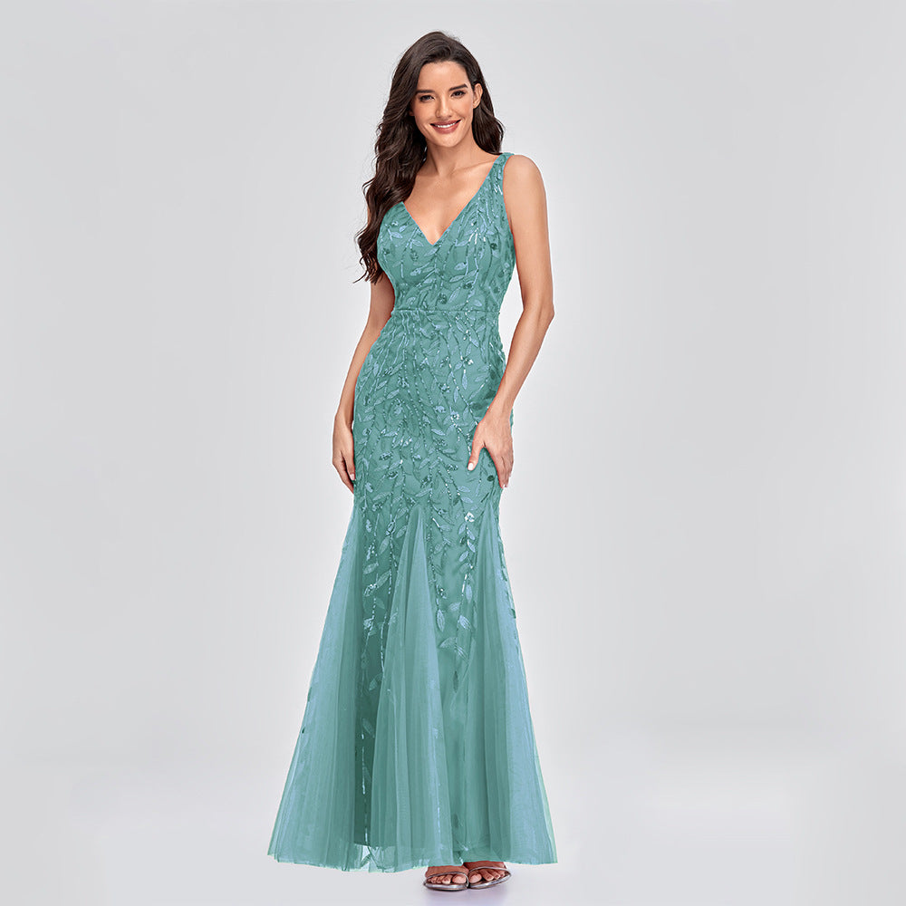 JY032 Sexy Princess Short Maxi Dress Sequin Evening v Neck Wedding Bridesmaid Dresses - My Store
