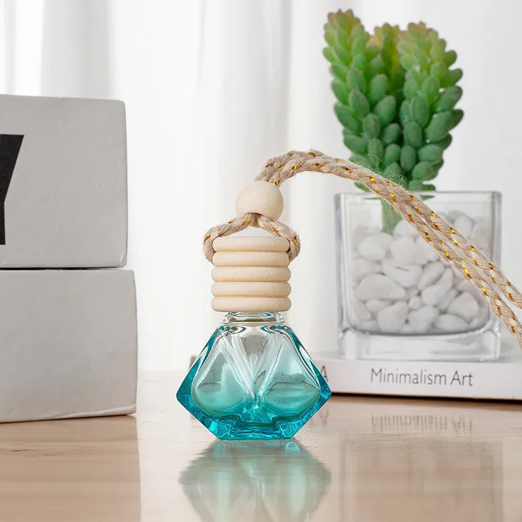 6ml Mini Pocket Glass Perfume Bottle Colorful Rhombus Shape Perfume Diffuser Glass Bottle Empty Bottle Car Hanging Decoration