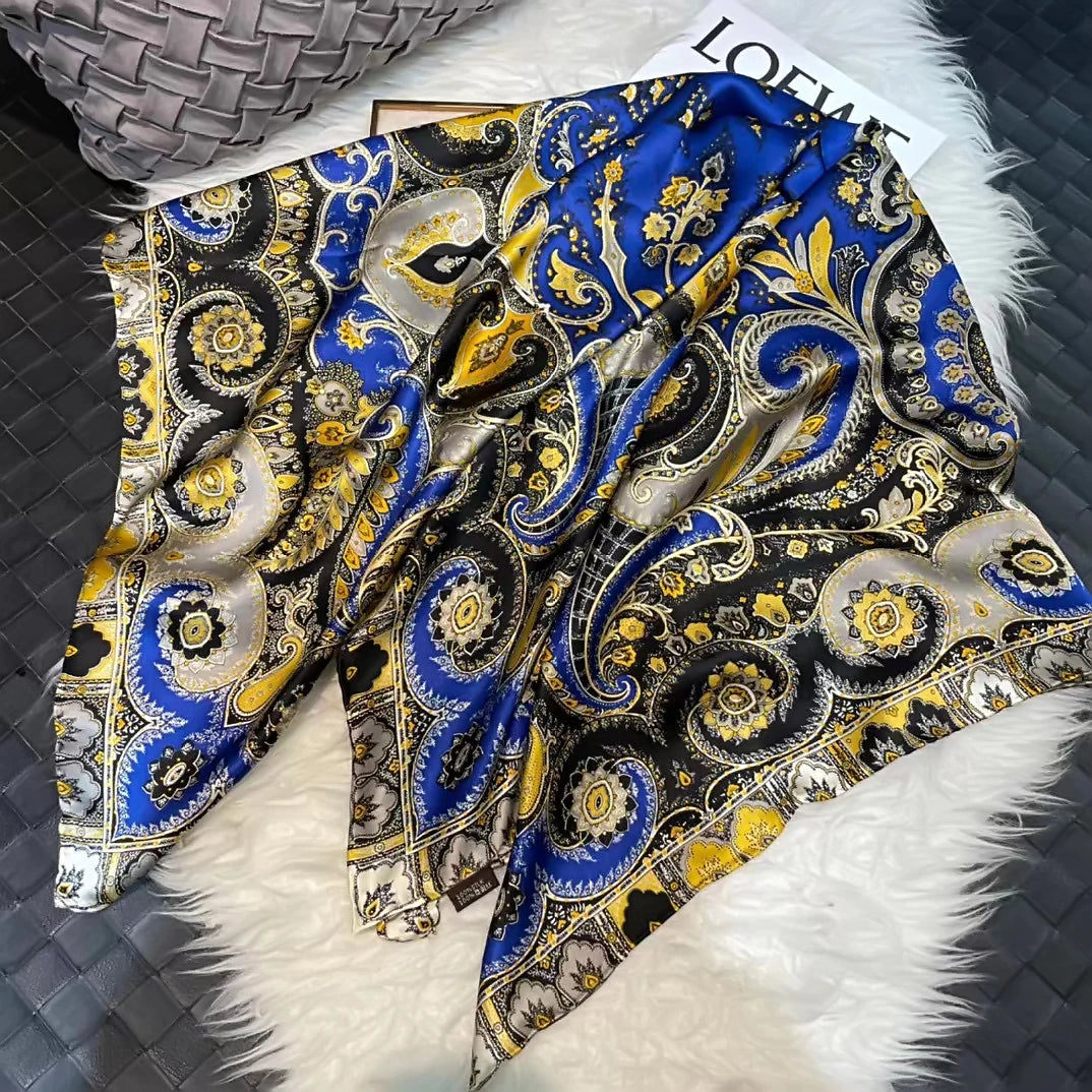 BYSIFA| Blue Red 100% Natural Silk Scarf Hijab Women Fashion Brand Large Square Scarves Shawls Autumn Winter Paisley Scarves