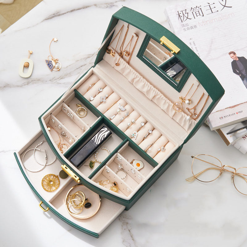 Jewelry Storage Organizer Drawers Box Travel Makeup Cosmetic Boxes Mirror Jewellery Case Porta Joias