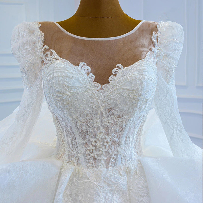 Elegant Long Sleeve Lace Vestidos De Novia Beaded Casual Dresses Formal Bling Dress Abiti Da Sposa Wedding Dresses - My Store