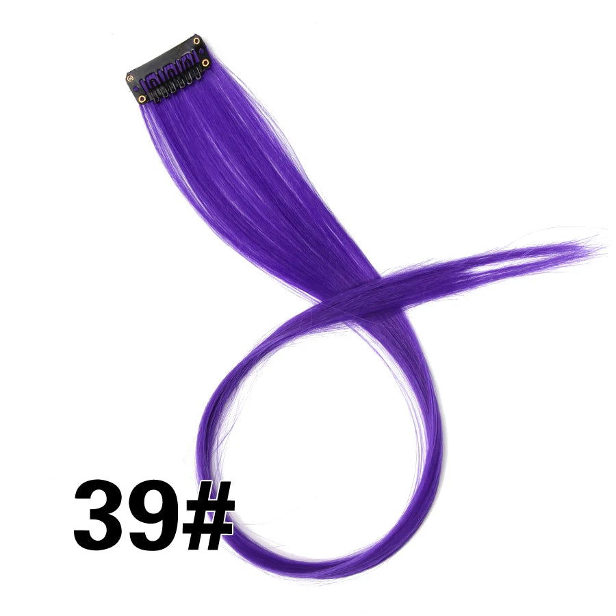 Party Hair Extensions Body Wave Ombre Hairpiece Synthetic Fiber Straight Strands Hair on Hairpins Rainbow Blend in Your Hair