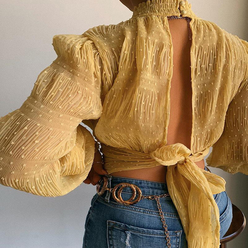 2024 Women Ladys Tops Casual Female Shirt Blouse Ladies Flocking Hollow Tie Women's Summer Blouses & Shirts