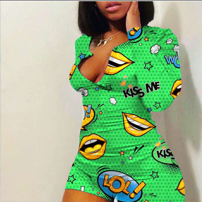 Cheap Wholesale Women Sleepwear Pajama Ladies Longsleeve Romper Onesis Lounge Shorts Sleep Wear Pajamas