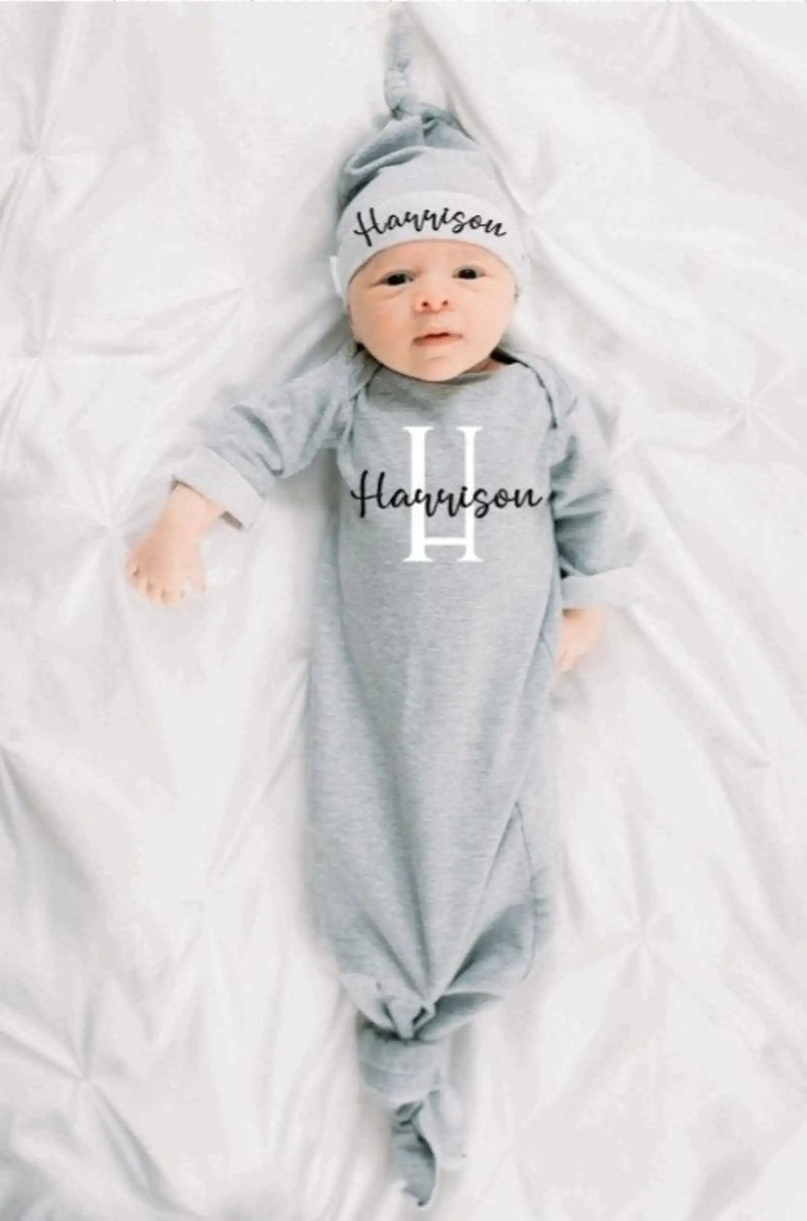 Green Baby Gown Coming Home Outfit Newborn Knotted Gown Hospital Baby Outfit Baby Sleeper Custom Baby Shower Gift Newborn Set