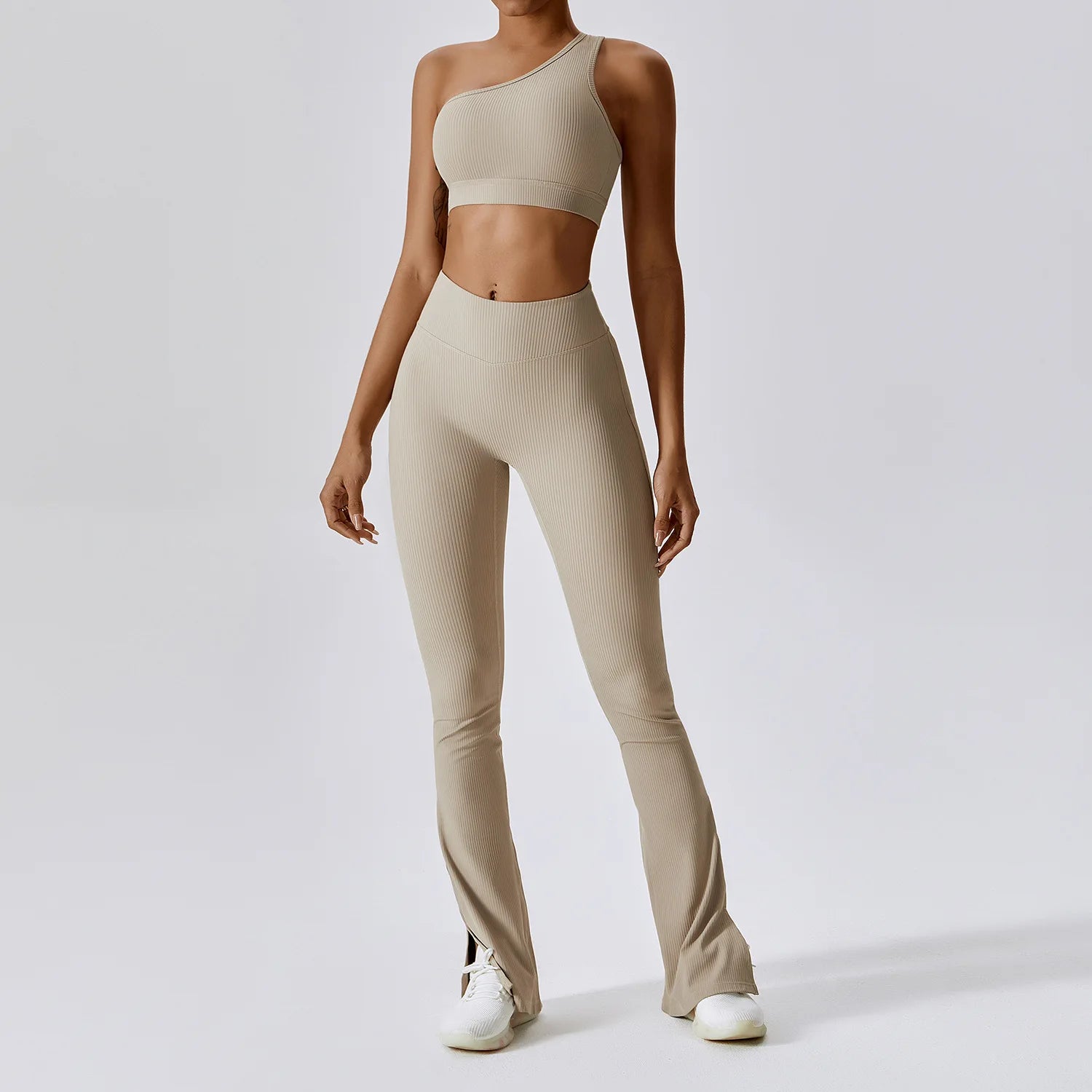 Activewear Custom Gym Workout Fitness Pant Flare Set Casual Ribbed Soft 2 Pieces Yoga Flared Leggings Set for Women