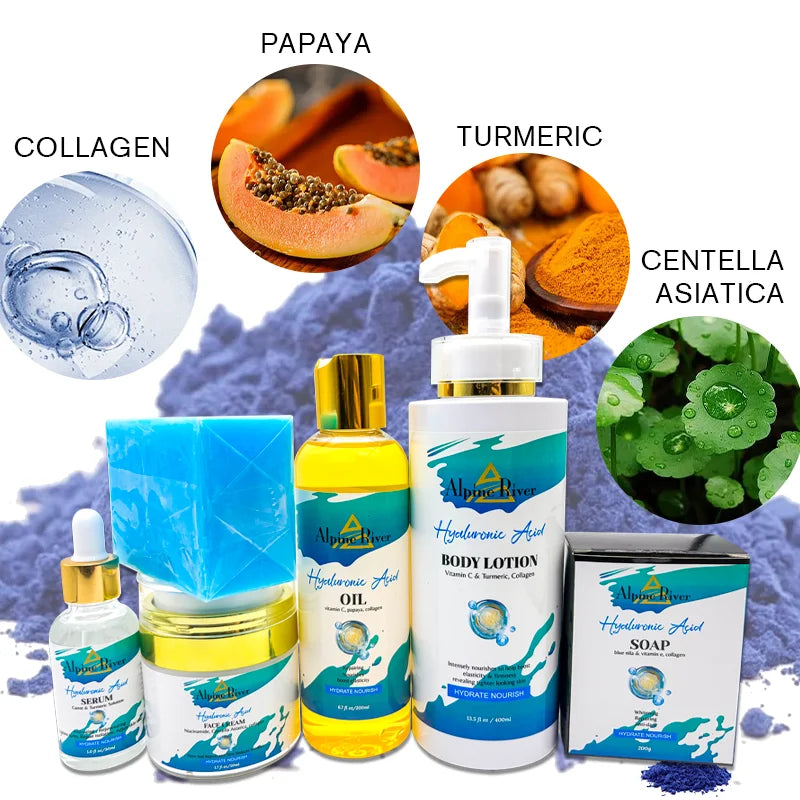 Private Label 5pcs Skin Care Products Turmeric Collagen Anti-Aging Face & Body Skin Whitening Cleansing Soap Skin Care Set
