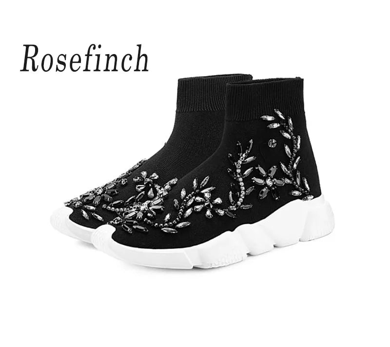 Crystal Sock Sneaker Shoes Women Shoes With Crystals Rhinestone Sock Shoes Fashion Sneakers Women Short Boot Shoes WK85