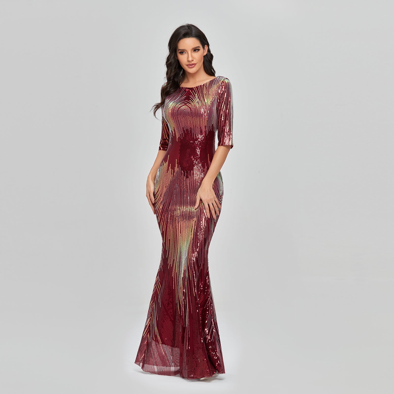 2XL Wedding Guest Sequin Dresses Women Party Half Sleeve Prom Dresses 2021 - My Store