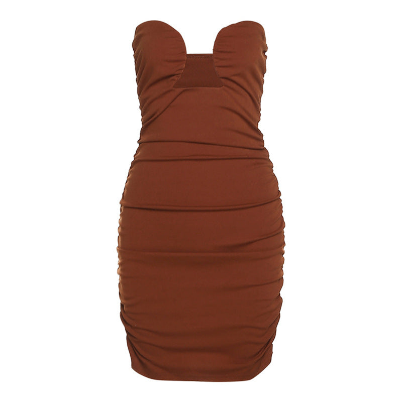 New Fahion Dresses Women Hollow Out Backless Sleeveless Pleated Sexy Midi Girls' Dresses Bodycon Dress