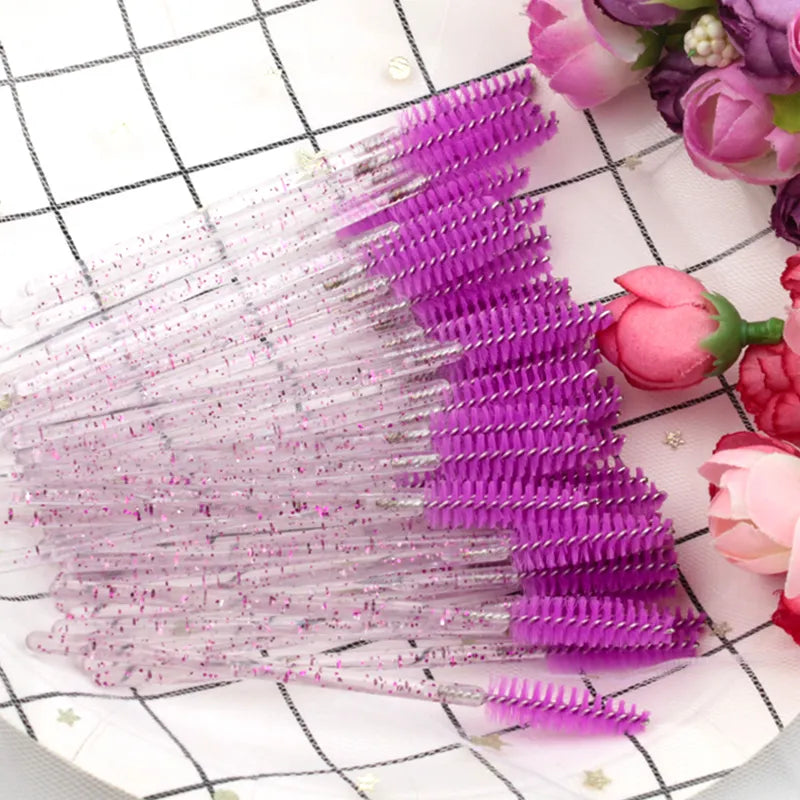 SHIDISAHNGPIN New Disposable 5/50Pcs Crystal Eyelash Makeup Brush Diamond Handle Mascara Wands Eyelash Extension Makeup Tool - My Store