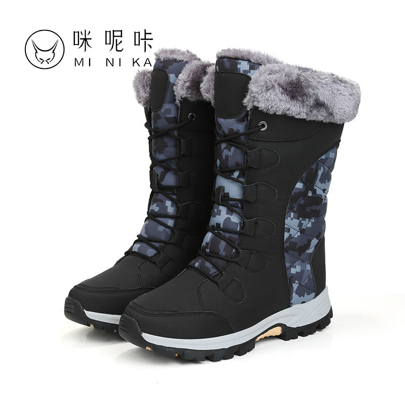 Women Snow Boots Fur Ankle Boot Female Bowtie Warmer Plush Suede Rubber Flat Slip on Fashion Platform Winter Boots Women