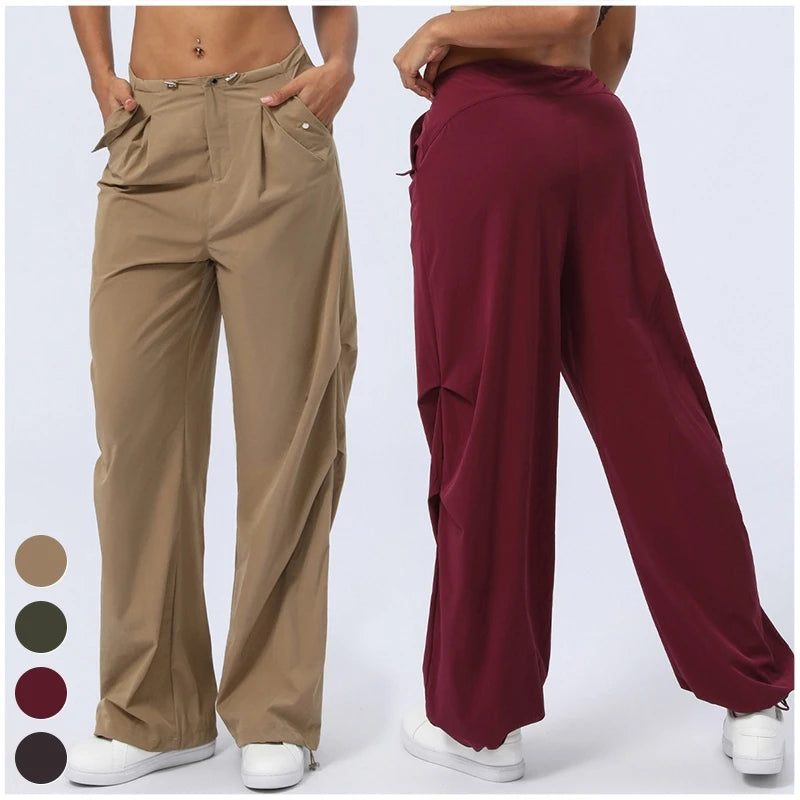 Fashion Quick Dry Sports Pants Custom Women's Clothings Loose Straight Trousers Casual High Waist Cargo Pant Women Pants