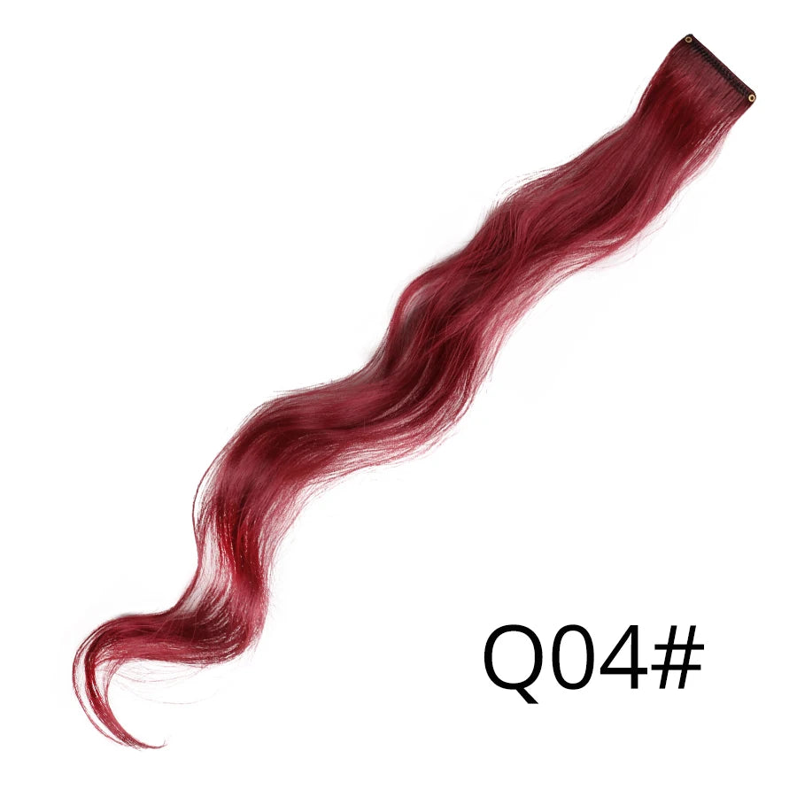Party Hair Extensions Body Wave Ombre Hairpiece Synthetic Fiber Straight Strands Hair on Hairpins Rainbow Blend in Your Hair