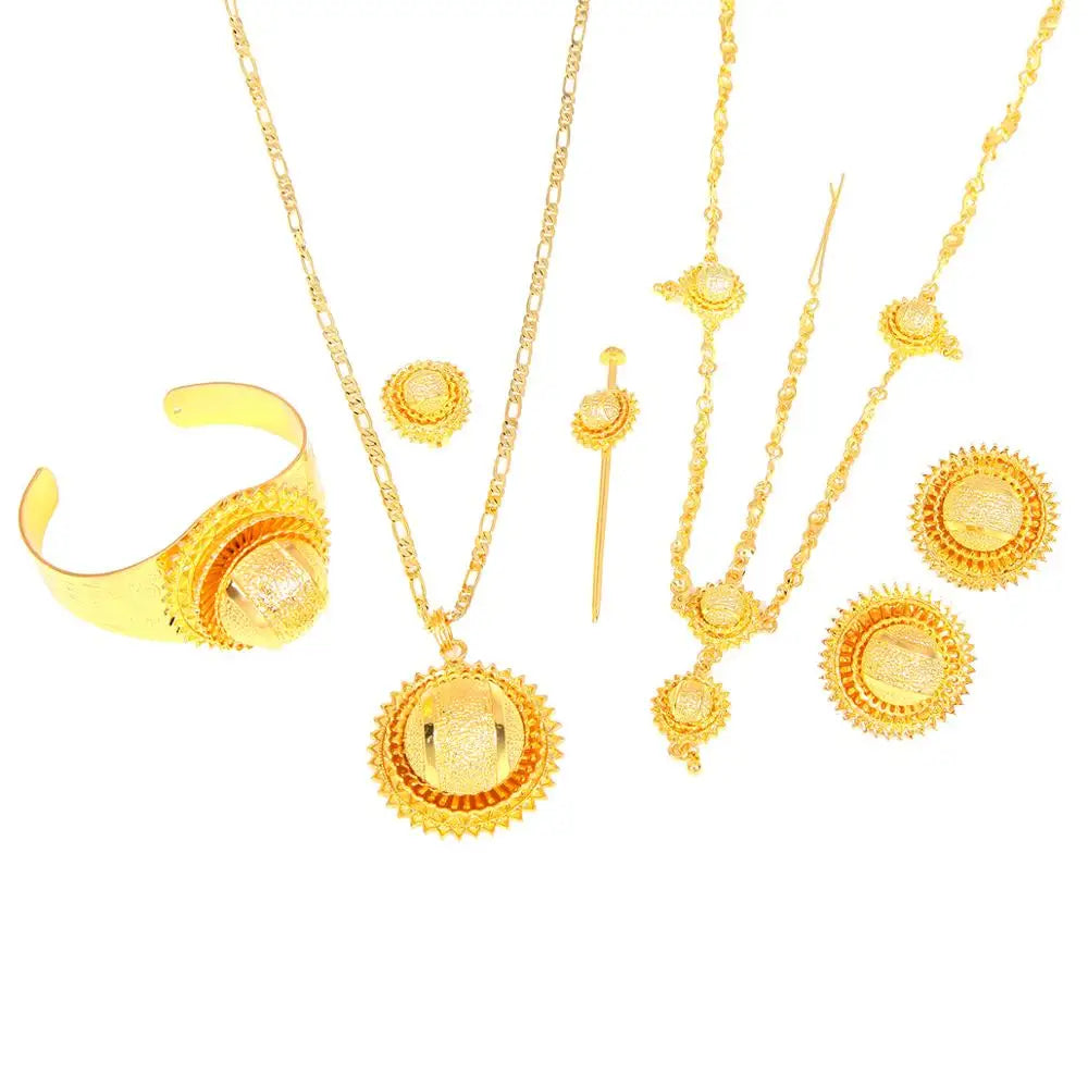 Ethiopian Gold Color Jewelry Sets Women Habesha Style Trendy African Bridal Wedding Jewlry