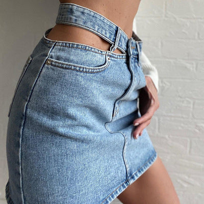 New Large Size Women's Hip Skirt Solid Color Denim Short Jeans Skirts Ladies Blue Jean Skirt