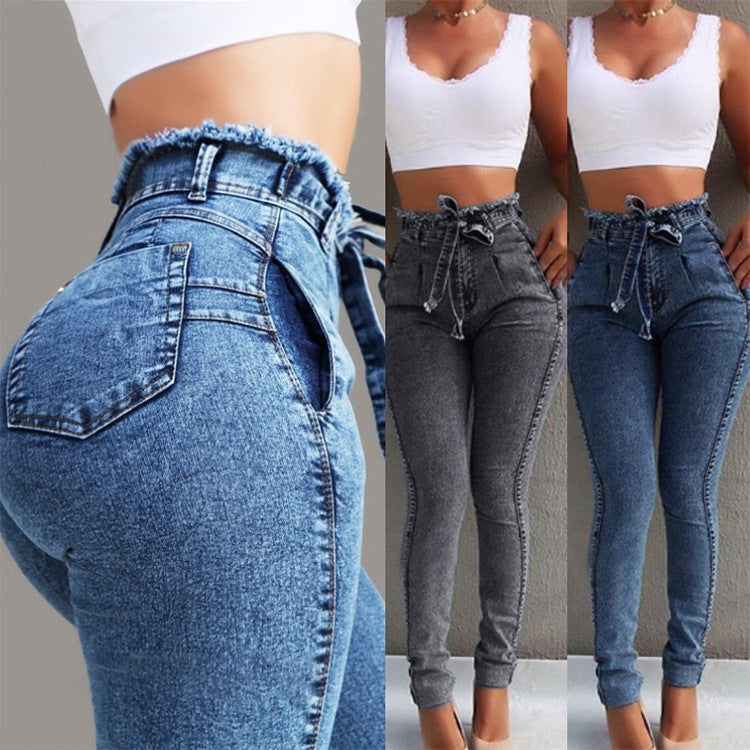 Woman Ripped Jeans Womens High Waist Tight Fitting Jeans Denim Jeans