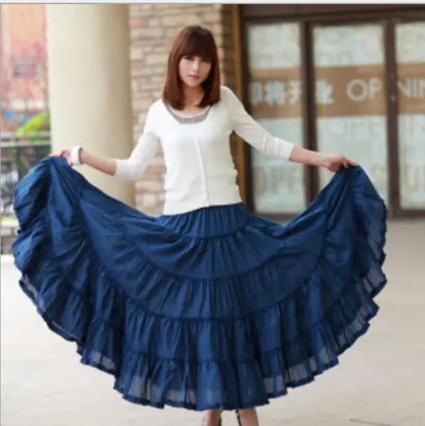 New Summer Women Skirt Linen Cotton Vintage Long Skirts Elastic Waist Boho Maxi Skirts