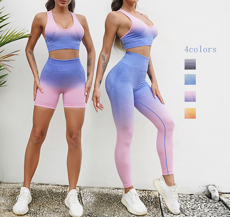 Female Ladies Womens Seamless Gradient Activewear Fitness Clothes Gym Wear Workout Clothing Yoga Set Sportswear for Women