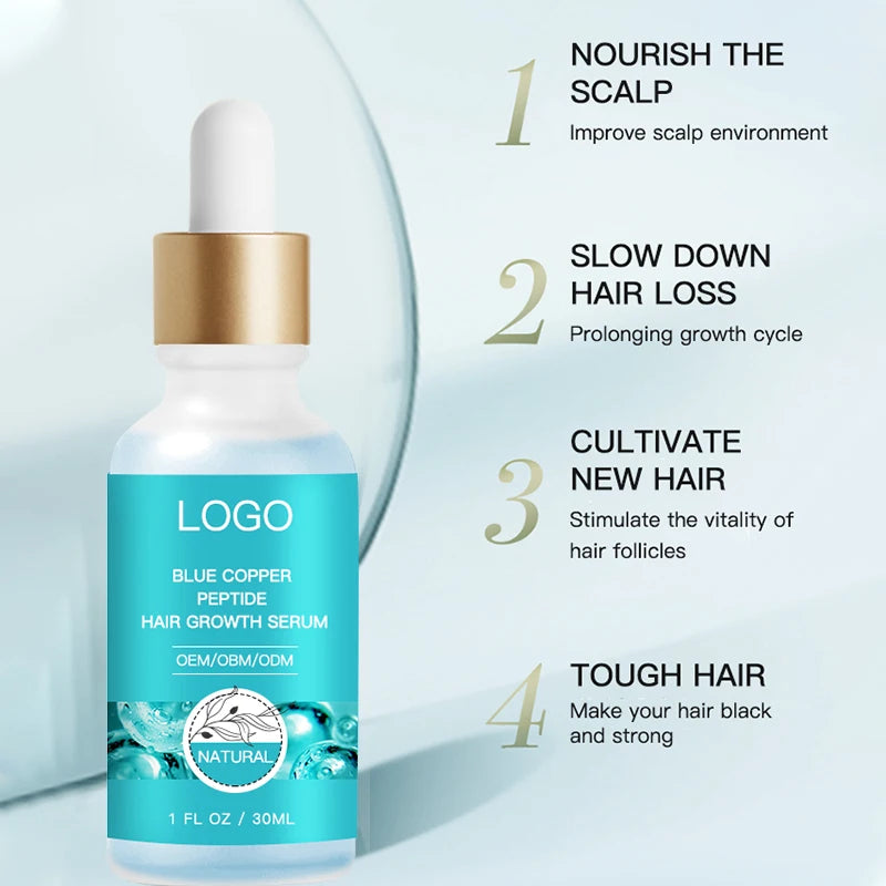 Low MOQ Hair Growth Serum Hair Care Line GHK-CU Blue Copper Peptide Hair Growth Serum Natural