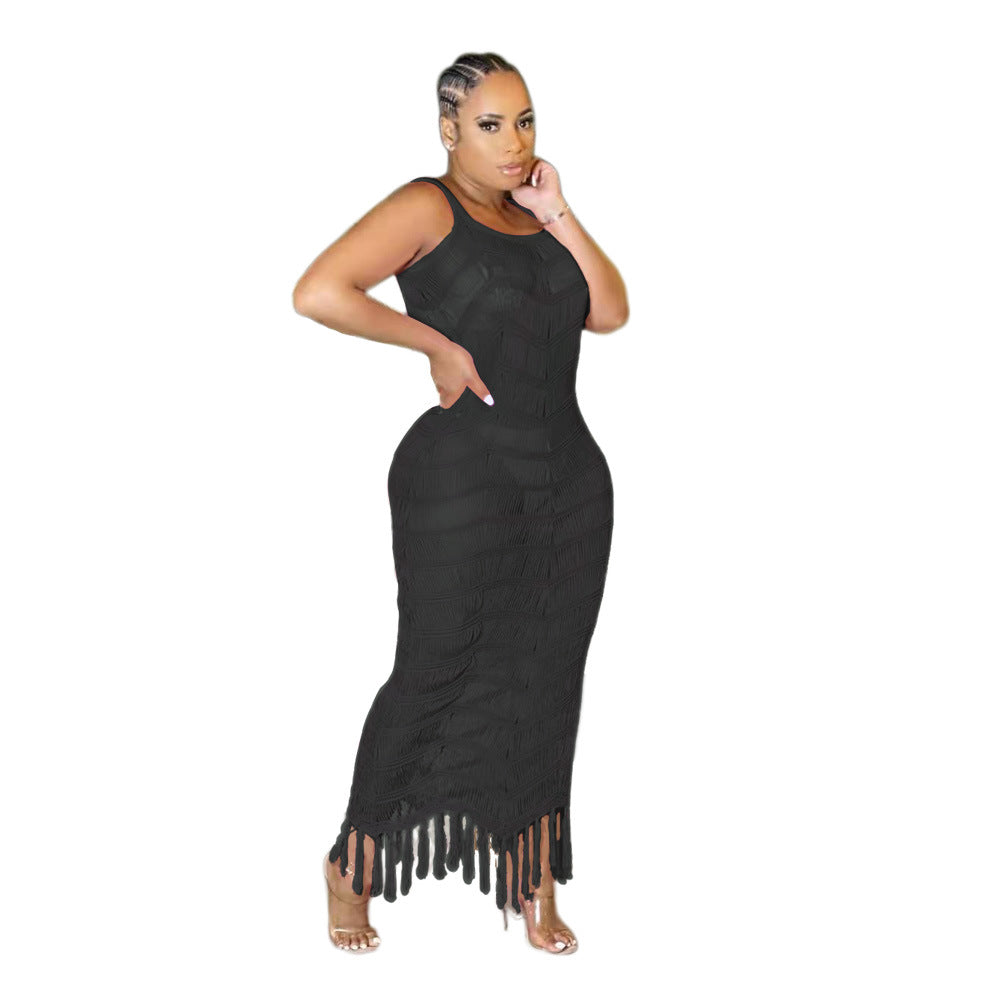 Summer Knitting Dresses Women Clothing Beach Long Tassel Dress Women Dresses