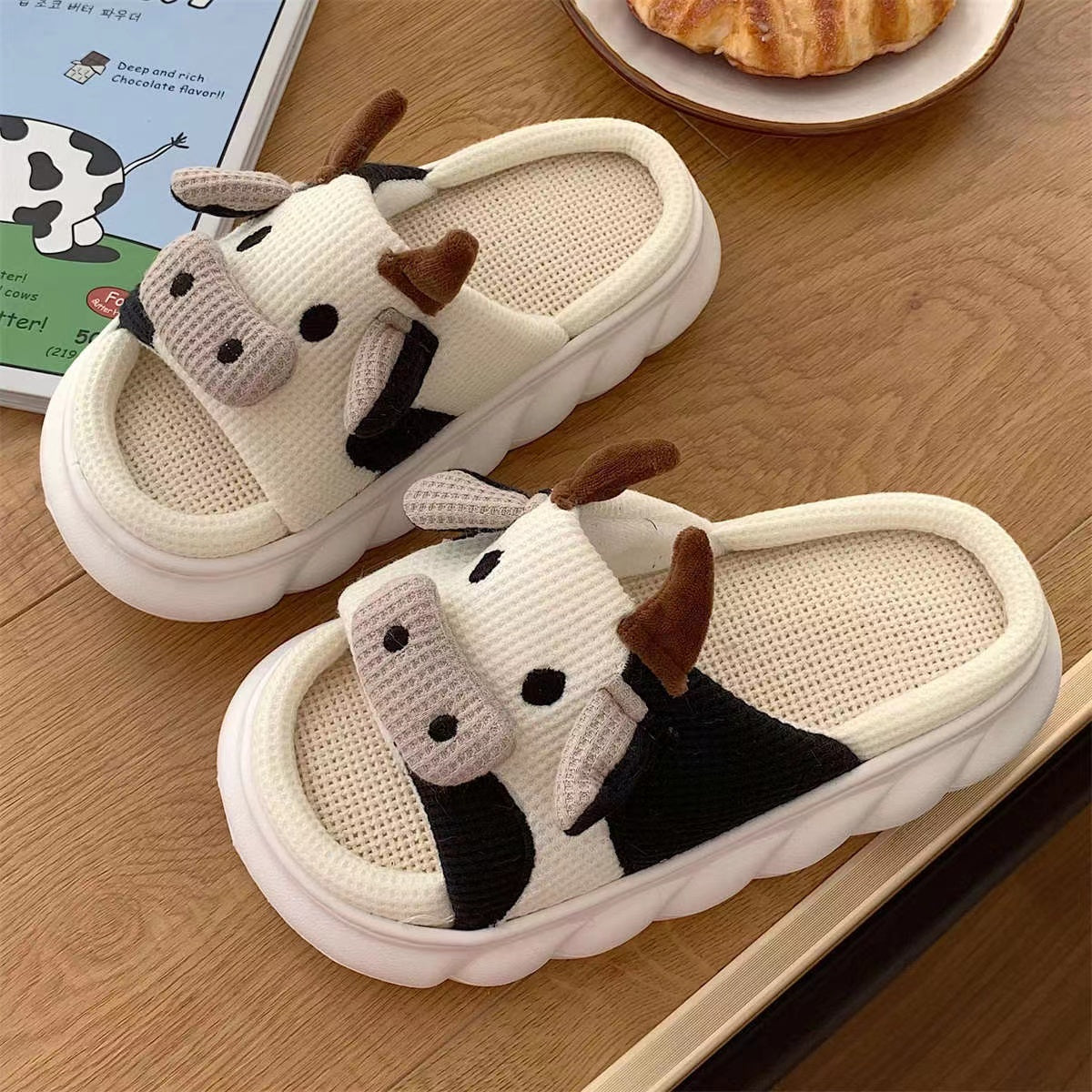 Hot-Selling Cute Animal Slipper Home Cow Print PVC Bottom Summer Women Sandals Indoor Slippers