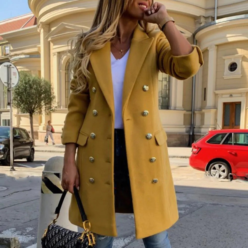 YQY002 New Styles Autumn Fashion Leisure Ladies Long Coats for Women Woolen Coat