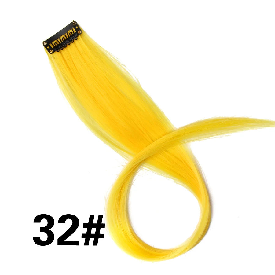 Party Hair Extensions Body Wave Ombre Hairpiece Synthetic Fiber Straight Strands Hair on Hairpins Rainbow Blend in Your Hair