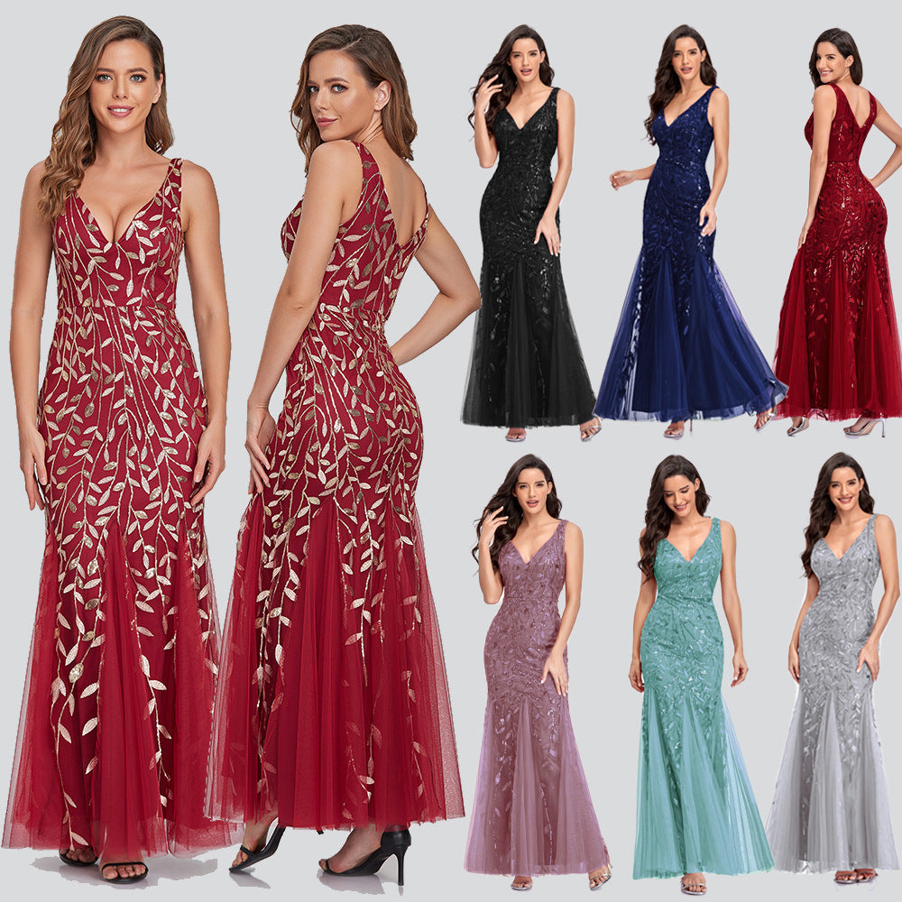 JY032 Sexy Princess Short Maxi Dress Sequin Evening v Neck Wedding Bridesmaid Dresses - My Store