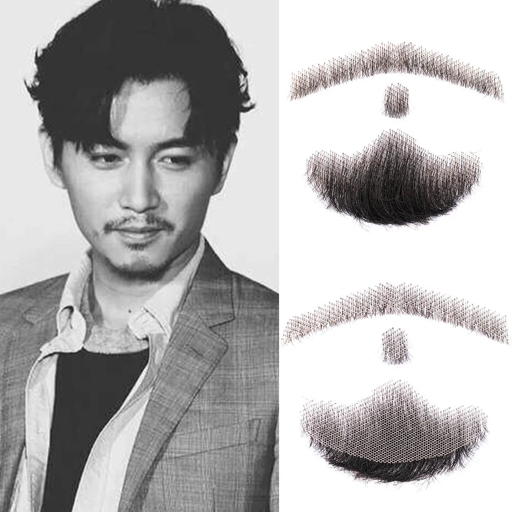 Silky Nep Lace Beard Fake Moustache for Men Mustache Hand Made by Real Hair Barba Falsa Cosplay Synthetic Lace Invisible Beards
