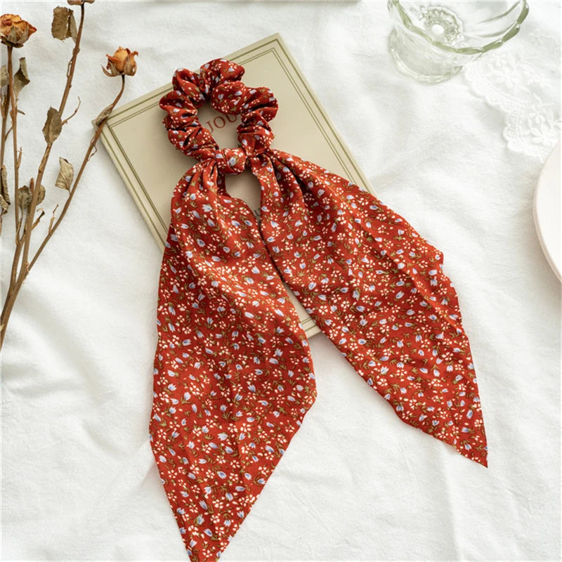 New Fashion Print Bow Scrunchies Hair Ribbon for Women Elastic Hair Band Girls Horsetail Hair Ties Hair Accessories