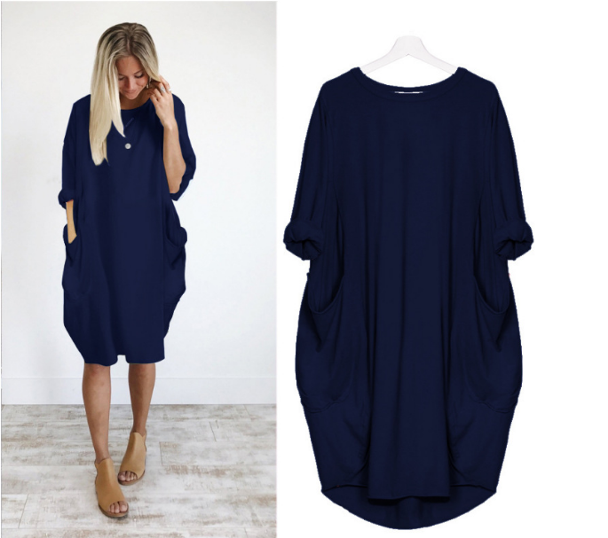 Loose Oversized Womens Dresses Summer Baggy Pockets Dresses Women Casual Knee Length Womens Dress 2020