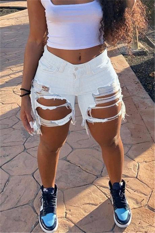 Wholesale Ladies Stylish Plus Size Ripped Women Destroyed Jean Shorts Jeans Pants