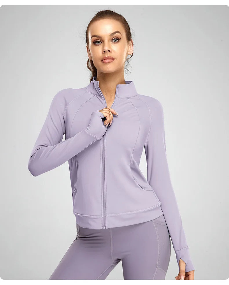 Womens Activewear Slim Fit Sports Running Top Fitness Clothes Elastic Long Sleeve Slim Zipper Elastic Fitness Yoga Jacket
