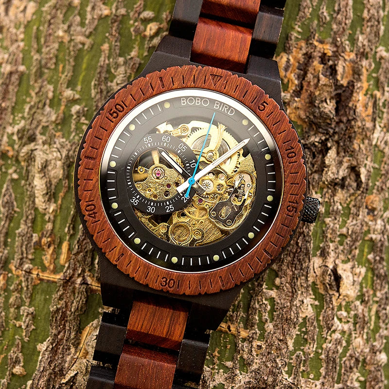Mechanical Automatic Watches Fashion Luxury Wood Art Design Unique Design Material Traceability Watches Casual Waterproof Watch