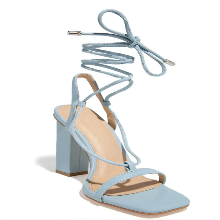 New Arrival Square Toe Lace Up Sandal Stiletto Sexy Women Fashion Heels Wholesale Heel Mature Women Women Shoes High Heels
