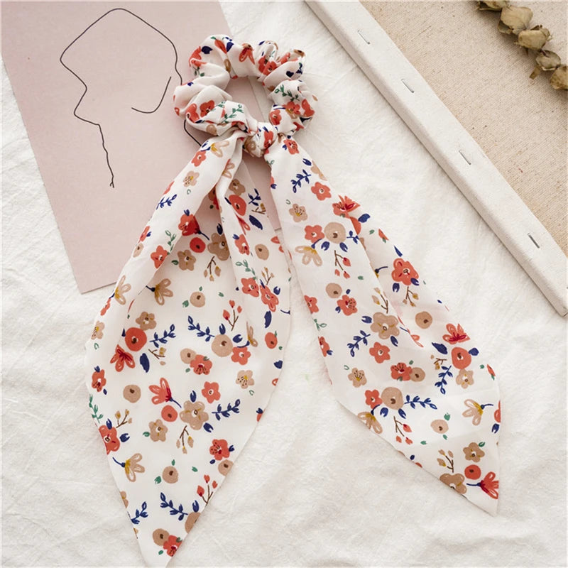 New Fashion Print Bow Scrunchies Hair Ribbon for Women Elastic Hair Band Girls Horsetail Hair Ties Hair Accessories