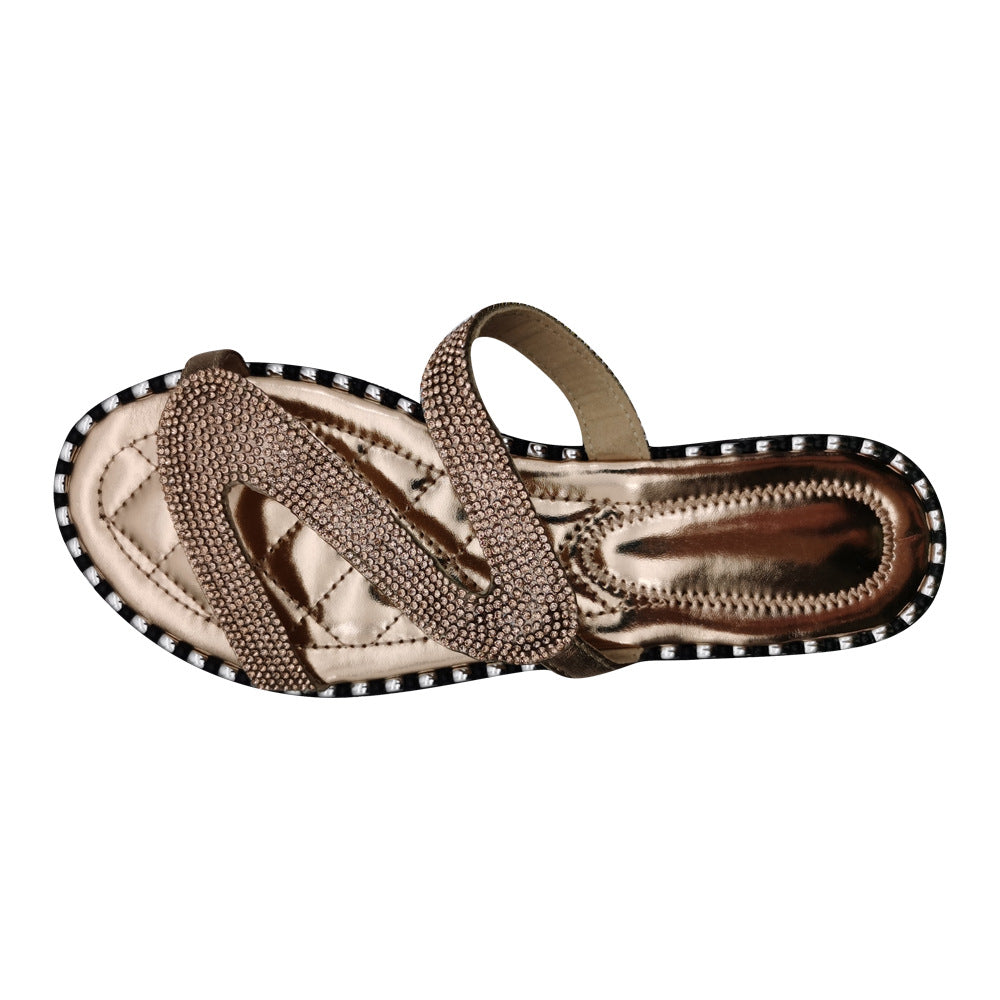 Wholesale Slippers Women Fashion Rhinestone Flat Sandals and Slippers European and American Beach Woman'S Slipper New
