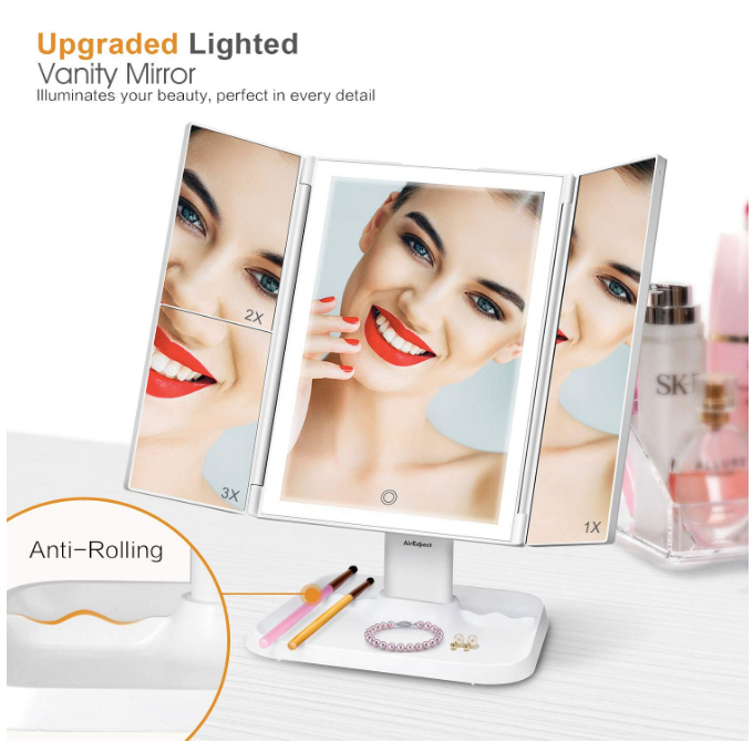 2021  Mirrors News  Professional 3 Folding Flexible Base Makeup Mirror With LED Lights Auto-Shut Off Lights Function