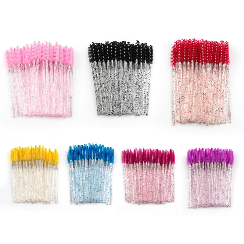 SHIDISAHNGPIN New Disposable 5/50Pcs Crystal Eyelash Makeup Brush Diamond Handle Mascara Wands Eyelash Extension Makeup Tool - My Store