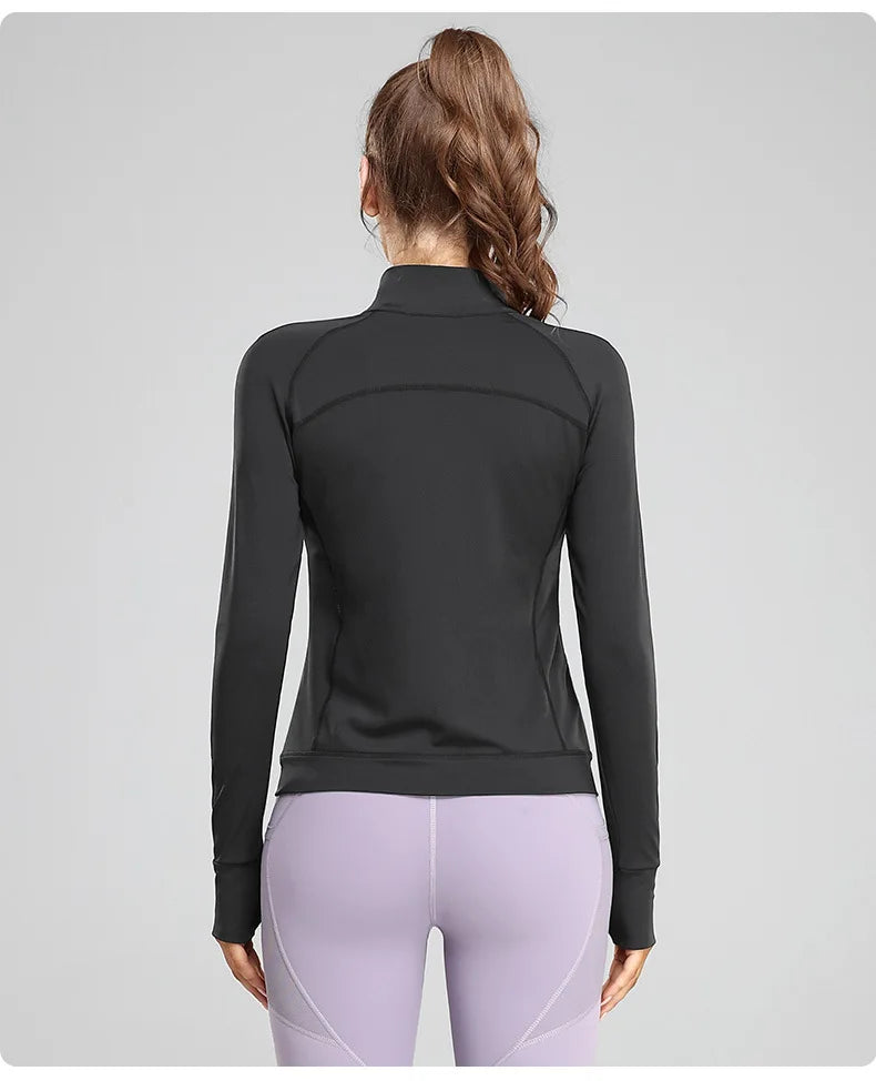 Womens Activewear Slim Fit Sports Running Top Fitness Clothes Elastic Long Sleeve Slim Zipper Elastic Fitness Yoga Jacket