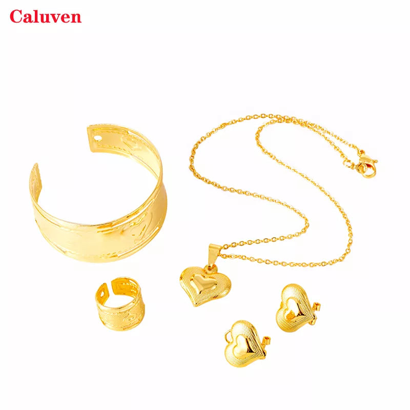 Heart Jewelry Sets for Baby Accessories Love Baby Jewerly Charms Kids Bangles Earring Rings Sets Bridal Jewerly for Girls