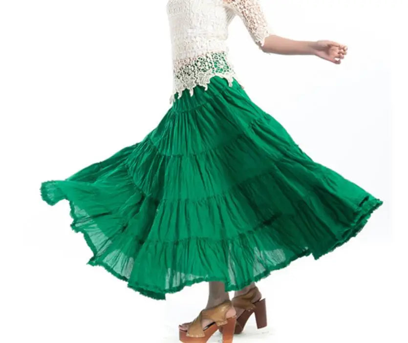 New Summer Women Skirt Linen Cotton Vintage Long Skirts Elastic Waist Boho Maxi Skirts