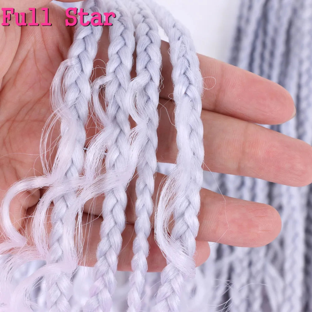 Full Star 22Inch 12 Strands Tight Box Braids Crochet Hair Wavy Ends Synthetic Hair Extensions Ombre  Black Brown Color