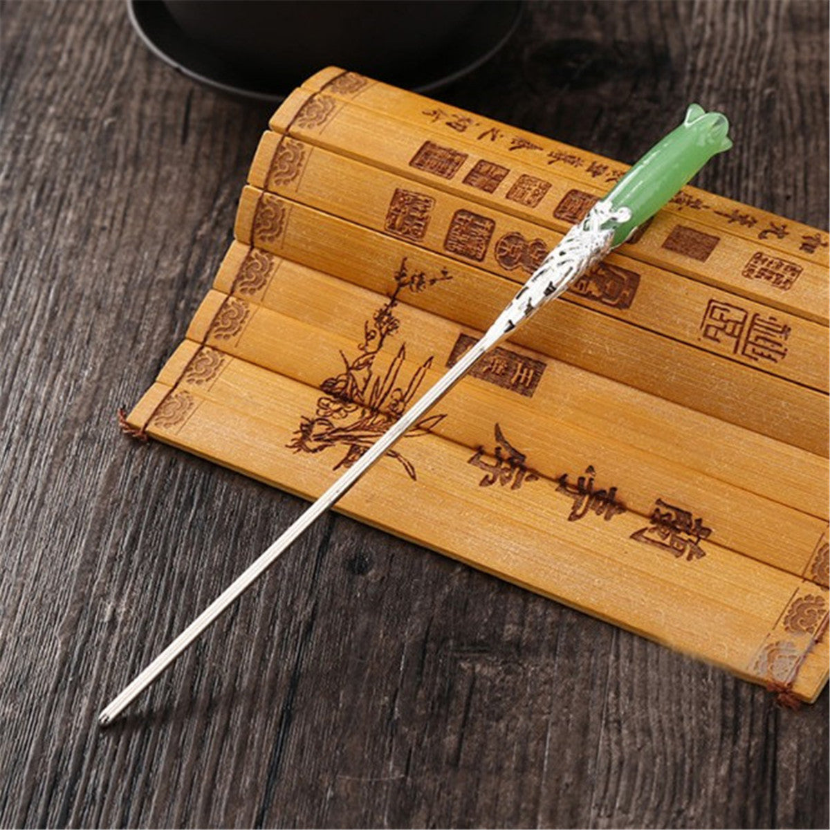 Lady Hair Clips Sticks Green Jade Chignon Chopstick Chinese Hairpins Women Hair Accessories