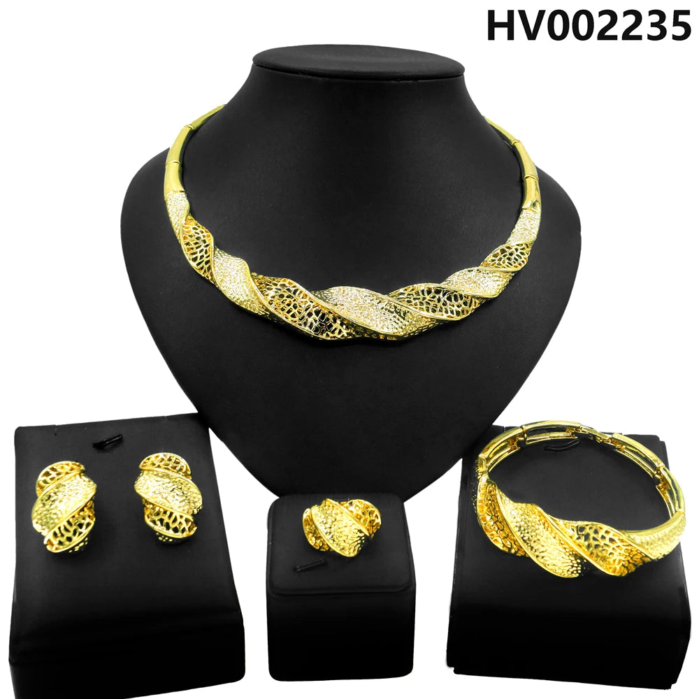 African Hot Selling Gift Jewelry Sets Women 18K Gold Plated  Dubai Wedding Bridal Jewellery Set