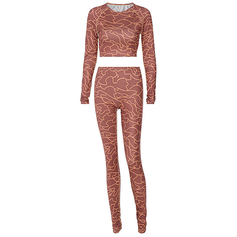 DLL-S165663W New Fashion Printed Woman Sportswear Women Sets 2 Piece Fitness Long Sleeve Activewear Set