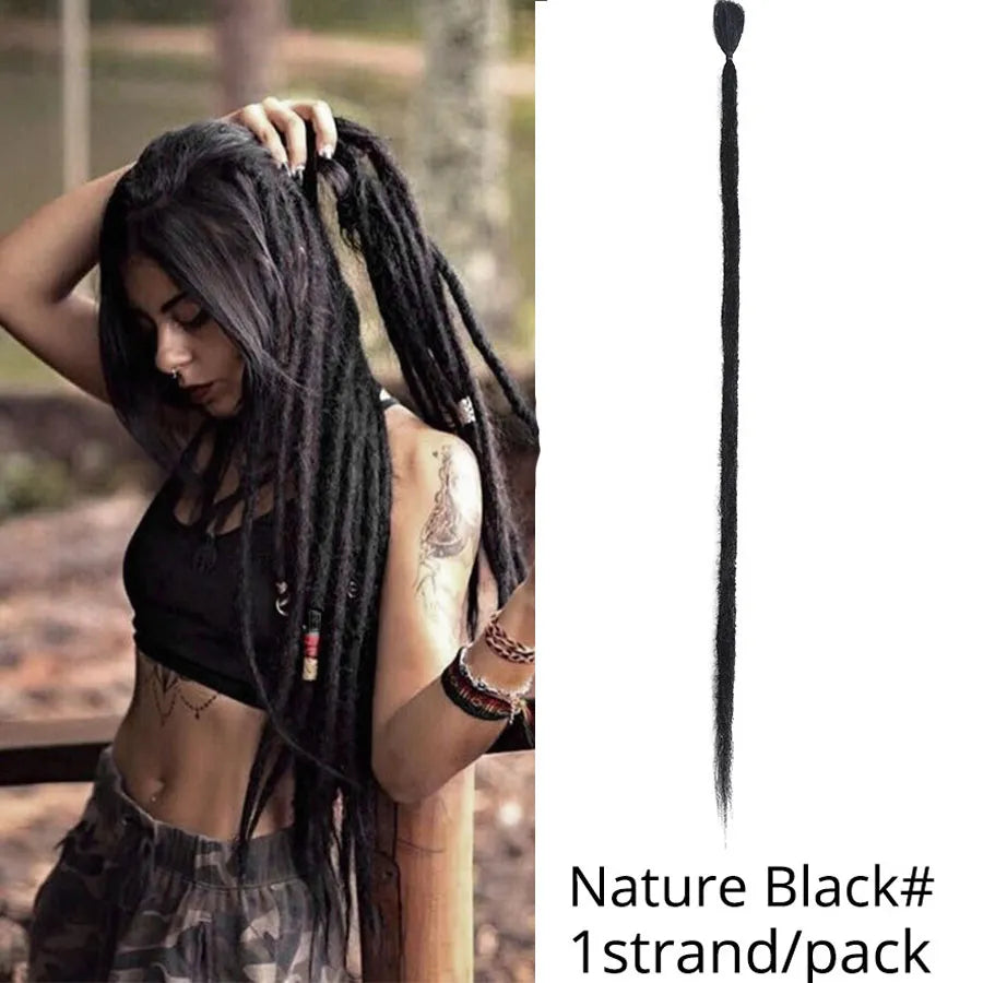 Leeons Synthetic Hair Handmade Dreadlocks Hair Extensions Crochet Hair Black Brown 1 Strands Dreadlock for Women and Men 20 Inch