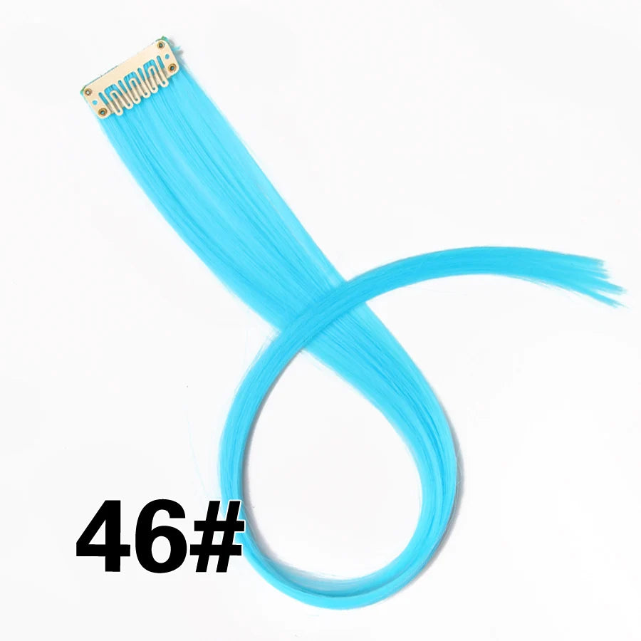 Party Hair Extensions Body Wave Ombre Hairpiece Synthetic Fiber Straight Strands Hair on Hairpins Rainbow Blend in Your Hair