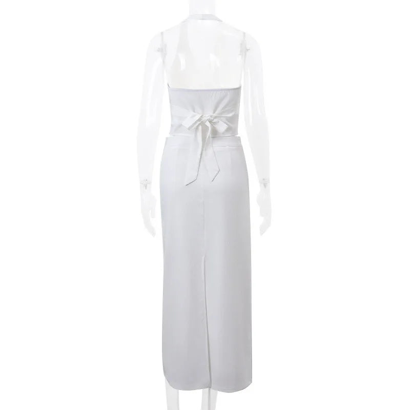 RedPeony Female Split Bodycon Skirts Suit Women Backless Slim Waistcoat Split Skirts Sets  Sexy Tank Top Skirt Sets